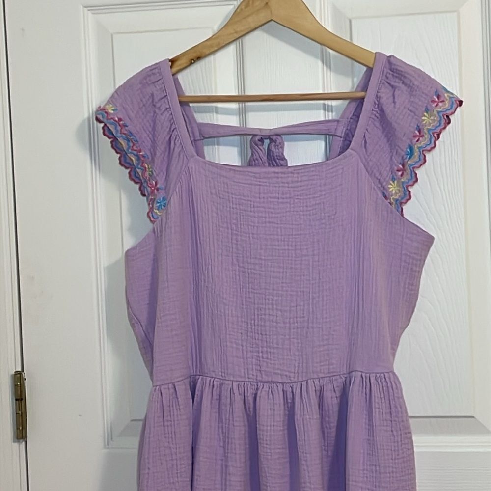Lavender gauze Ruffled Midi Dress, Large - Picture 2 of 8